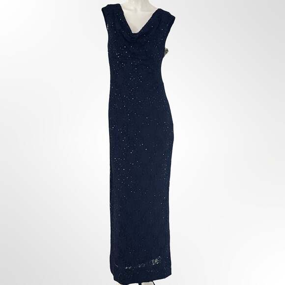 Connected Apparel Dresses & Skirts - Connected Apparel Women's Navy Sequin Lace Cowl Neck Sleeveless Gown